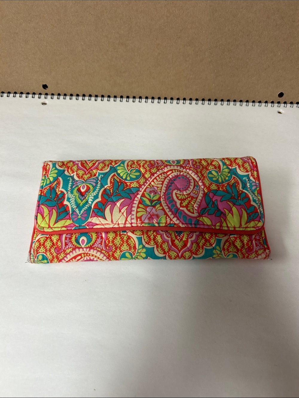 Vera Bradley Pink and Teal Paisley Fold-Over Wallet